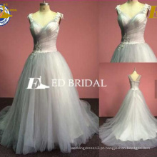 ED Bridal China Fornecedor Imagem real A-Line Cap Sleeve Zipper Voltar Alibaba Vestidos de casamento